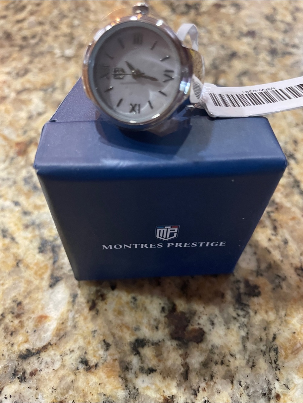 Montres Prestige Silver Women’s Watch Ring with White Dial